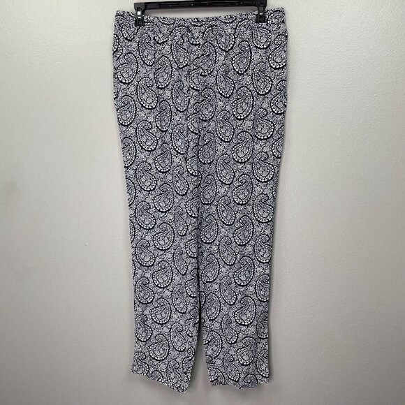 Talbots Floral Paisley Pants Womens Plus X Navy Blue Pull On Lightweight - Picture 1 of 9